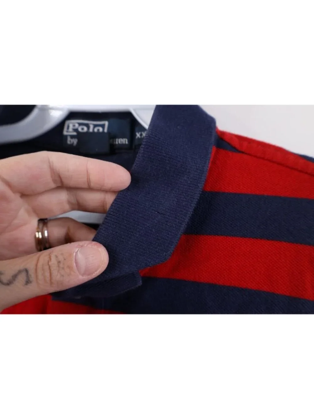 Vintage 90s Ralph Lauren Mens 2XL Distressed Striped Color Block Golf Polo Shirt